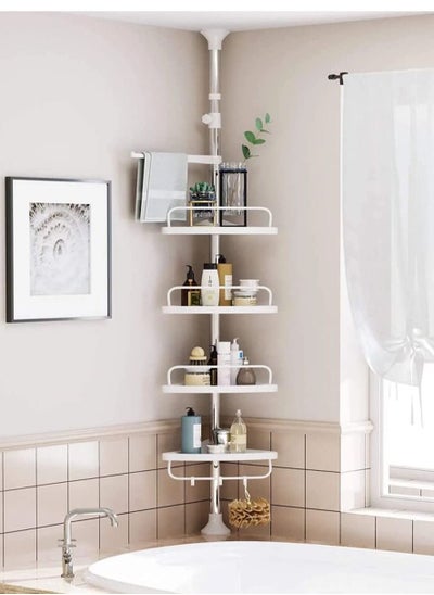 اشتري Multi-Functional Bathroom Corner 4 Tier Adjustable Rustproof Shower Caddy Telescopic Shelf Wall Rack Organizer With Towel Bar Shelves Tray Hooks Wall Mounted Storage Rack and Hanger في الامارات