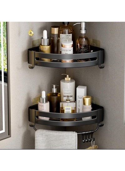 Buy 2 Pack Bathroom Shelves with 8 Hooks and Towel Bar, Aluminum Rustproof Bathroom Storage Organizer Shelf Shower Caddy Rack, Bathroom Shower Baskets WallShelves Basket for Bathroom Kitchen in Saudi Arabia