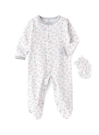 Buy Newborn Boy's Sleep Suit with Mittens, Soft and Comfortable Sleepwear for Baby Boys in UAE