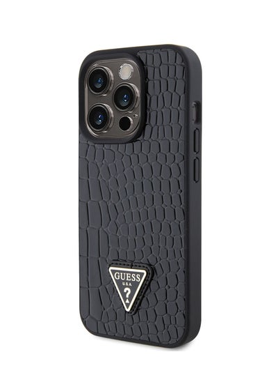 اشتري Guess Croco Case with Triangle Logo for iPhone 15 Promax - Black في الامارات