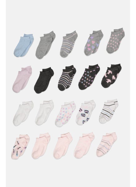 Buy Kids Girl 10 Pair Textured No Show Socks, Grey/Pink/White Combo in UAE