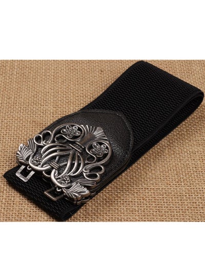 اشتري 65cm Korean Version Of The Imperial Palace Carved Wide Belt For Women With Elastic Black في الامارات