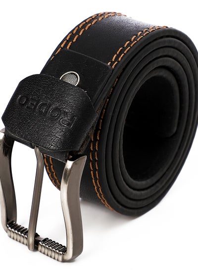 اشتري top leather (1022) brand Men's Casual Rugged Saddle Leather Belts Quarry 2 sewing Black. في مصر