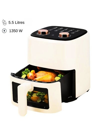 Buy 5.5-Litre Window Air Fryer with Rapid Cooking, Oil-Free & Healthy Meals, Easy View Window, Dishwasher-Safe & Non-stick Basket, Energy-Efficient, White. in UAE