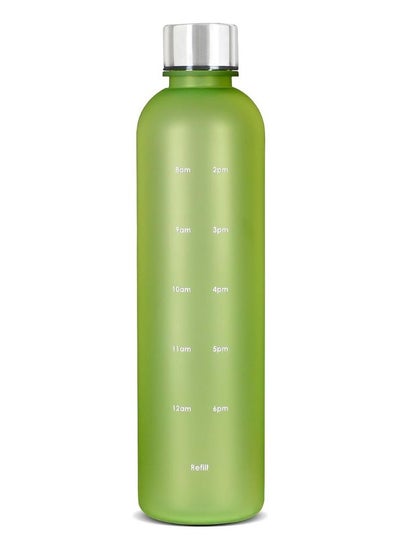 Buy 1000 ML plastic water bottle with silver lid BPA free leakproof time marker water bottle reminder for travel, fitness, outdoor sports,home,school,Gym, yoga & office. green in Egypt