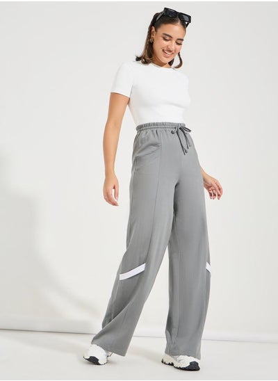 Buy High Rise Band Detail Wide Leg Joggers in Saudi Arabia