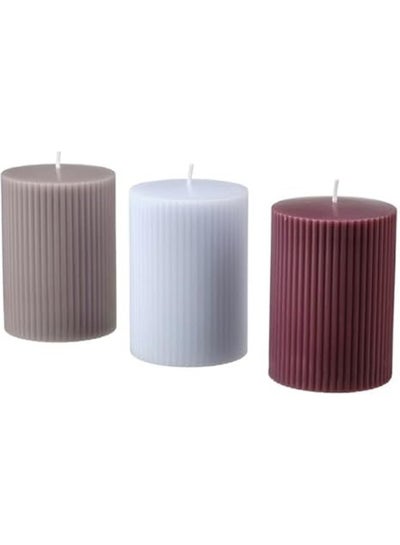 Buy Decorative Candles for Wedding Candles, Home Interior, Restaurants, Meditation Smokeless Cotton Wick (Scented Almond & Cherry Pillar Candles-Mixed Colors Pack of 3-Burning Time 30 Hour) in UAE