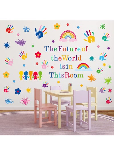 Buy SYOSI 7 Sheets Colorful Wall Stickers, Kids Inspirational Quotes & Handprint Wall Decals Décor Self-Adhesive Rainbow Wall Stickers Kids Wall Stickers for Classroom/Library/Kids Bedroom in UAE
