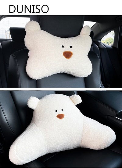 اشتري Car Headrest Pillow, Car Lumbar Support Pillow,Cute White Dog Car Neck Pillow,Comfortable Soft Car Seat Pillow for Driving,Cartoon Neck Pillow for Car,Car Decor Accessories في السعودية