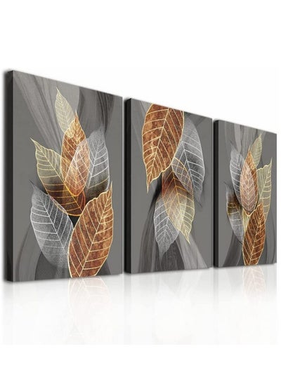 اشتري Set Of 3 Framed Canvas Wall Arts,Abstract Leaves Pattern Canvas Wall Art For Living Room,Modern Office Wall Pictures Bathroom Home Decorations,30x40cm في الامارات