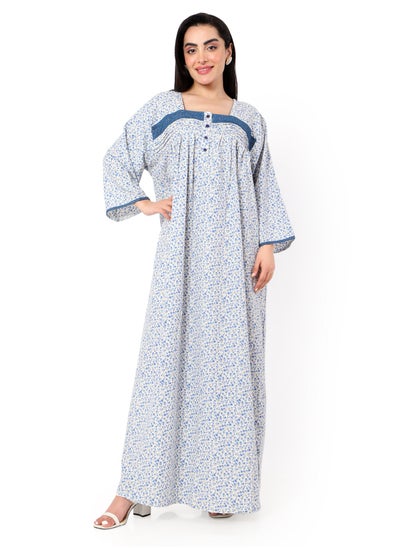 اشتري FLORAL PRINTED FRONT STYLED BUTTON WITH UNIQUE THREAD EMBROIDERY ARABIC KAFTAN JALABIYA في السعودية