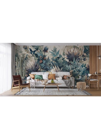 اشتري Grey Australian Botanical Plants  Fabric Wallpaper Covers An Area ​​Up To 4.2Mx3M With Adhesive And Smoothing Tool في مصر