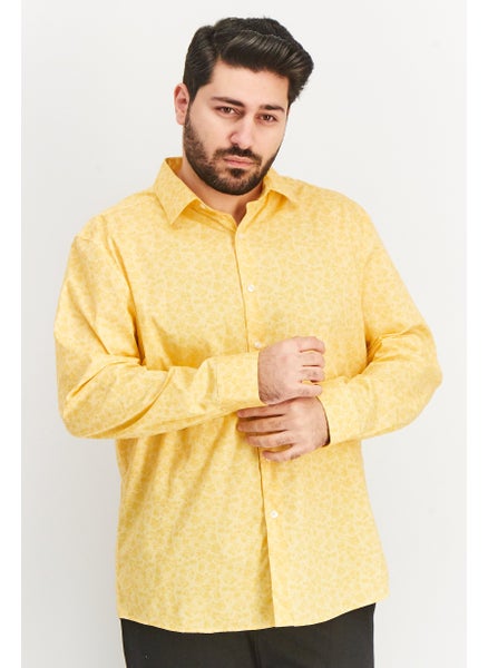 اشتري Men Slim Fit Allover Print Long Sleeve Dress Shirt, Yellow في الامارات