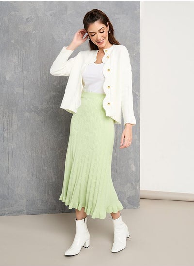 Buy Pleated Knit Ruffle Trim Midi Skirt in Saudi Arabia