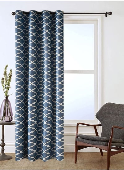 Buy 1 Panel Classic Printed Blackout Curtain Blue/White 140x240cm in UAE