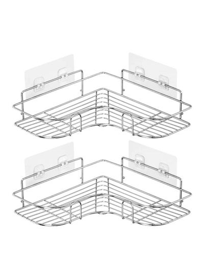 اشتري قطعتان من أرفف الدش الزاوية اللاصقة للحمام من الفولاذ المقاوم للصدأ للحمام والمطبخ والمنظم والديكور في الامارات