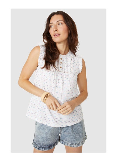 Buy Sleeveless Frill Detail Dash Print Top in UAE