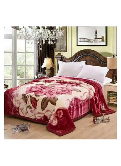 اشتري COMFY SOFT & FLUFFY 2PLY KOREAN FLORAL BLANKET MAROON في الامارات