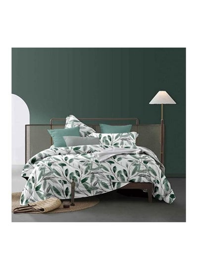 Buy Comforter Set King Size 6 Piece Skin Friendly 200 Thread Silky Touch Luxury Bed Comforter Cover Quilt Cover Set with 4 Pillowcases Natural Element Green Plant Flower Print in UAE