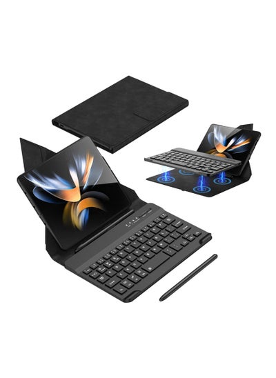 Buy 2+1, Bluetooth Keyboard Case for Samsung Galaxy Z Fold 5/ Z Fold 4 / Fold 3 with Bluetooth Keyboard and Pen, Leather Portable Travel Foldable Keyboard Case with Pen Slot (Fold 5/Fold 4/Fold 3, Black) in Saudi Arabia