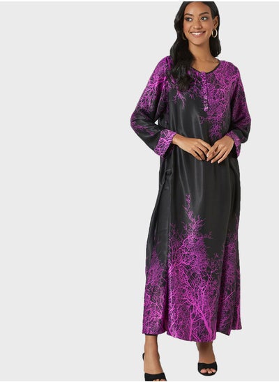 Buy Printed Button Placket Abaya Dress in Saudi Arabia