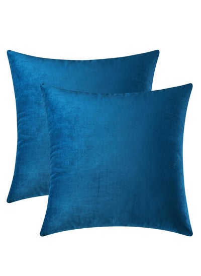 اشتري Mixhug Set of 2 Cozy Velvet Square Decorative Throw Pillow Covers for Couch and Bed, Blue, 18 x 18 Inches في الامارات