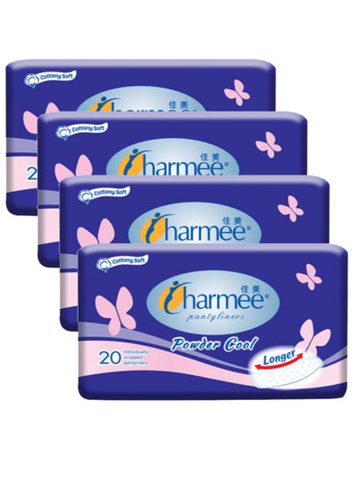 Buy Charmee Pantyliners Powder Cool with Longer at 180mm 4x20's (80 Pantyliners) Individually Wrapped Pantyliners in UAE