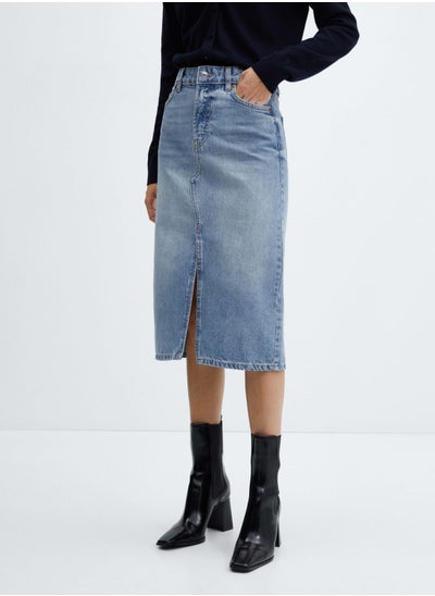 Buy Slit Hem Denim Skirt in UAE