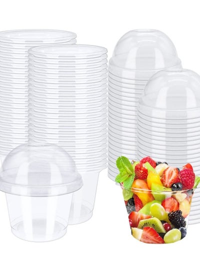 OTOR 8oz Hot/Cold Disposable Plastic Cups with Flat Lids - 50 Sets - Ice  Cream Cups, Snack bowl, Take Away Food Container for Dessert Fast food Soup