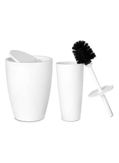 Buy Primanova pure plastic bathroom set consist of 5 pieces basket 7.5 liter soap dispenser soap holder toilet brush toothbrush holder white in Egypt