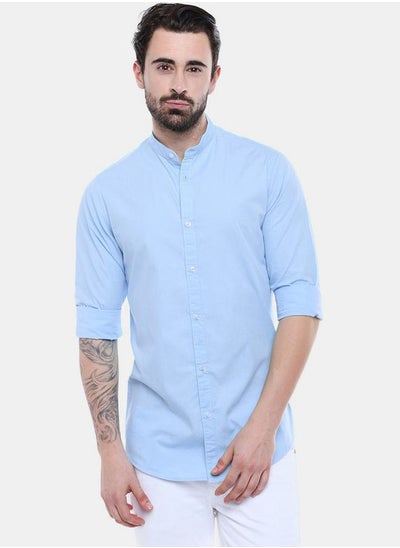 Buy Mandarin Collar Slim Fit Shirt with Long Sleeves in Saudi Arabia