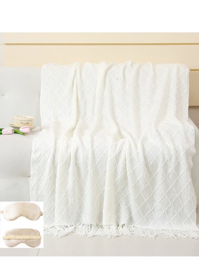 Buy Knitted Throw Blankets with Eye Mask For Couch, Sofa, And Bed, Lightweight Soft Knit Blanket With Tassel, Decorative Cozy Farmhouse Throw Blankets For Women And Men - 130x180cm in Saudi Arabia