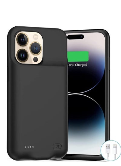 Buy Wireless Protective Charging Case Cover For iPhone 15 Pro 5000mah Black in UAE