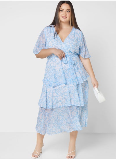 Buy Printed Tiered Belted Dress in UAE