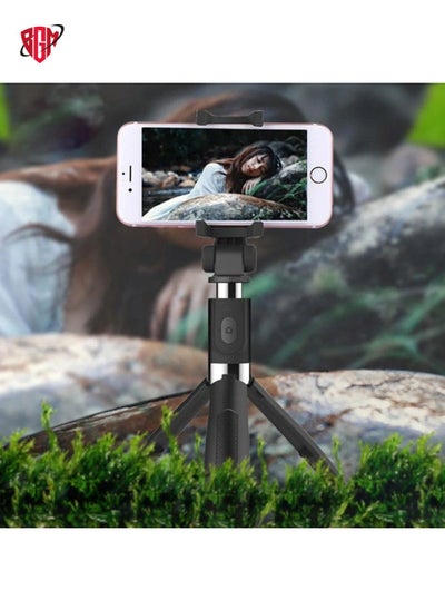 Buy 2 in 1 Foldable Bluetooth Shutter Remote Selfie Stick Tripod for iPhone and Android Phones(Black) in UAE