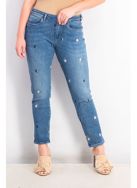 اشتري Women Regular Fit Graphic Print Stetchable Denim Jeans, Blue في السعودية