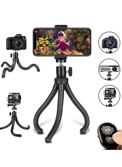 Buy Phone Tripod, Flexible Cell Phone Tripod Adjustable Camera Stand Holder with Wireless Remote and Universal Clip 360° Rotating Mini Tripod Stand for iPhone, Samsung Android Phone, Sports Camera GoPro in UAE