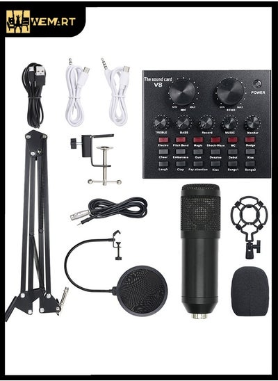 Buy Professional Condenser Microphone Bundle with Live Sound Card for Studio Recording and Broadcasting Black in Saudi Arabia