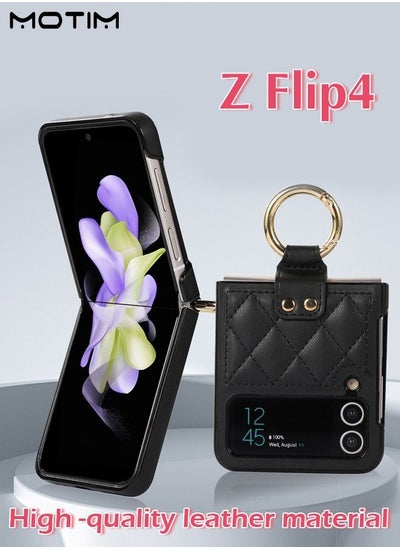 Buy Phone Case Compatible with Samsung Galaxy Z Flip 4, Leather Shockproof Protective Kickstand Ring Holder Galaxy Z Flip 4 Slim Thin Cover in UAE