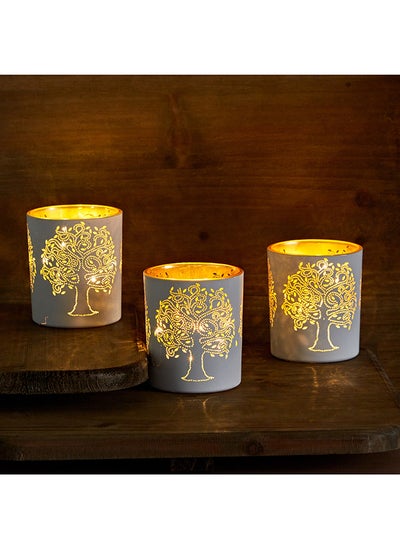 Buy Evren 3-Piece Cutwork Tealight Candle Holder Set with LED Lights 7 x 8 x 7 cm in UAE