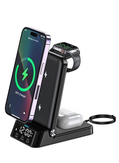 Buy Wireless Charging Station with Alarm Clock 3 in 1 Fast Wireless Charger Compatible with iPhone 14/13/12/11/Pro/Max/XS/XR Wireless Charging Stand Dock for Apple Watch in Saudi Arabia