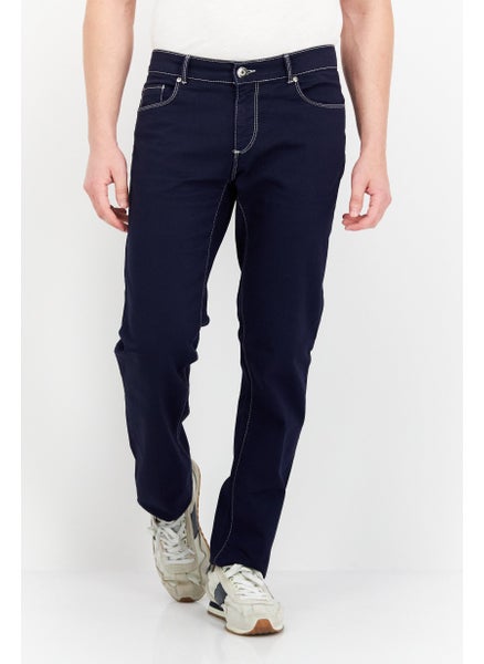 Buy Men Regular Fit Solid Stretchable Denim, Navy Blue in Saudi Arabia