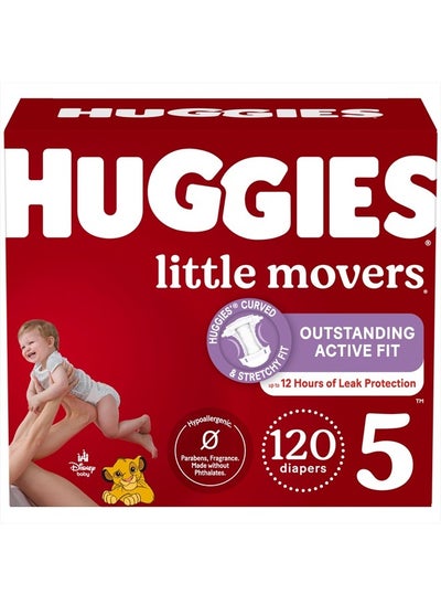 اشتري Huggies Size 5 Diapers, Little Movers Baby Diapers, Size 5 (27+ lbs), 120 Count (2 Packs of 60) Package May Vary في الامارات