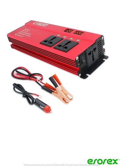 اشتري Car 1000W Power Inverter, DC 12V/24V to 230V AC Converter, with 4 USB Interface & 3 Universal Sockets, Cigarette Lighter Adapter And Battery Clip Cable, with LCD Display في السعودية