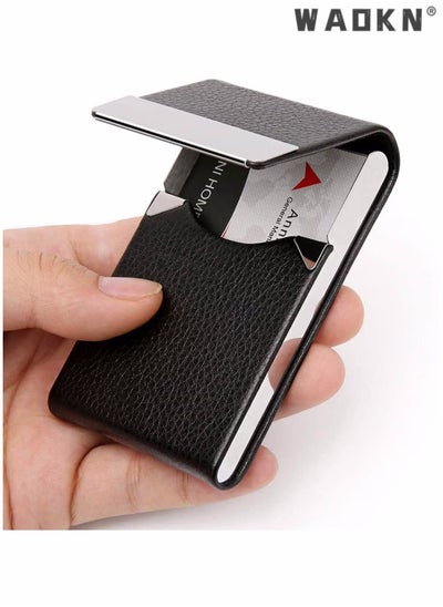 Buy Business Card Holder Case Black Fashion Professional PU Leather Business Card Carrier Luxury Metal Name Card Holder with Magnetic Shut Wallet Credit Card ID Case for Men Women Best Gift Black in UAE