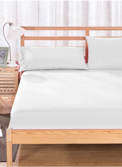 اشتري 100% Polyester Fitted Sheet Set With 2 Pillowcases, White في السعودية