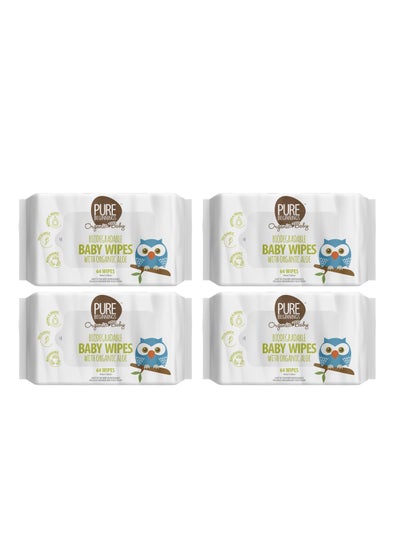 اشتري Organic Baby Wipes Biodegradable With Organic Aloe 64 Pieces Pack of 4 في الامارات