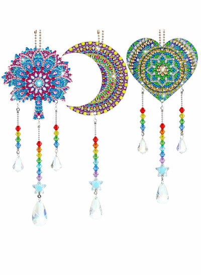 Buy Diamond Painting Pendant Kids, Double Sided Crystal Gem Paint by Number Stereoscopic Hanging Ornaments, Wind Chime Moon Heart Mandala for Home Garden Adults Kids (3 Pcs) in UAE