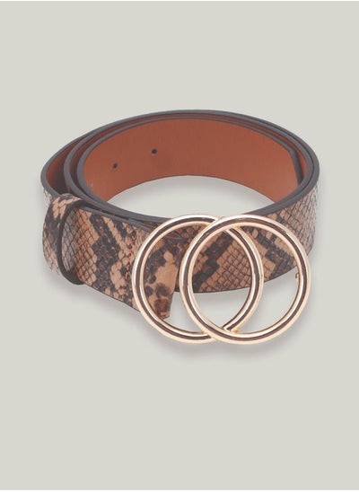 اشتري Animal Print Buckle Belt Tan Brown في الامارات