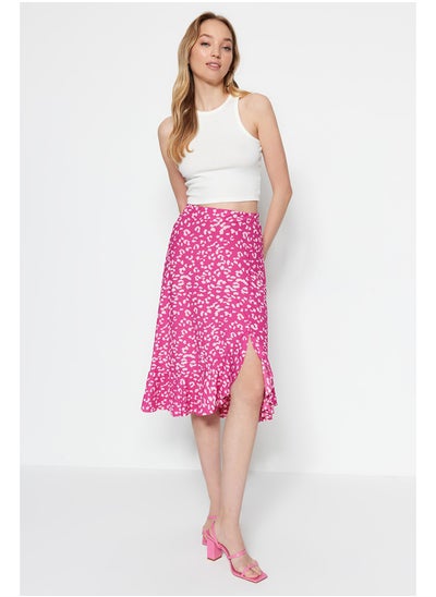 Buy Fuchsia Printed High-waist Midi, Elastic Knitted Skirt with Ruffles and Ruffle Details TWOSS21ET0029 in Egypt